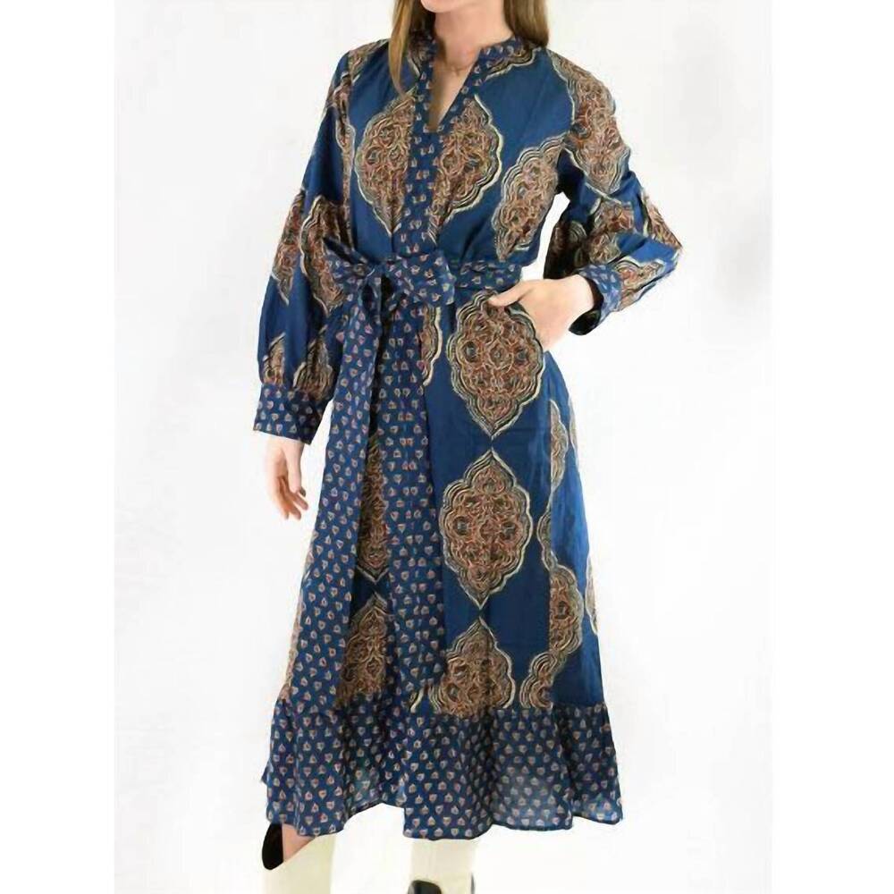NEW FARYLINA gracie long sleeve midi dress in blue